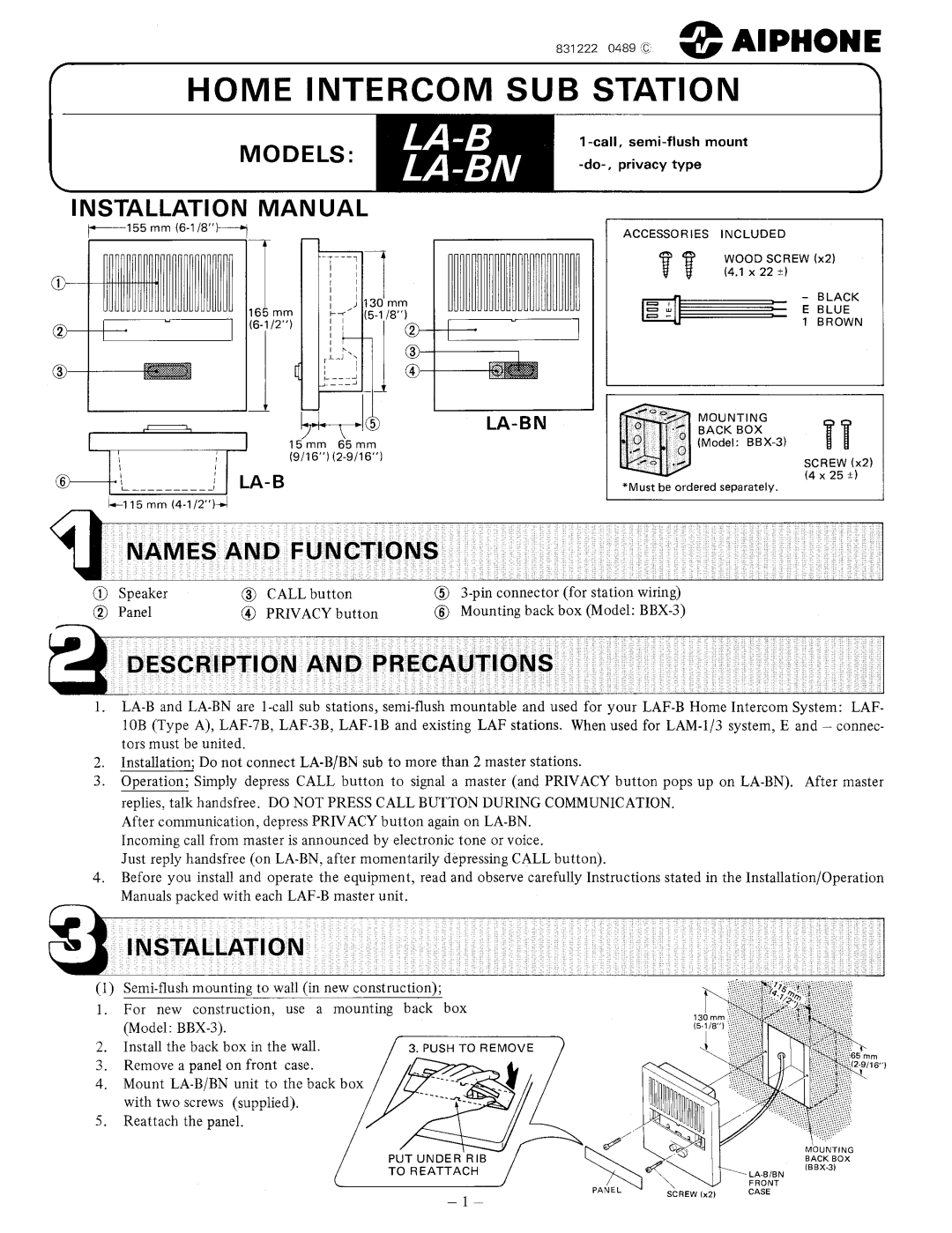 Aiphone LA-BN manual 