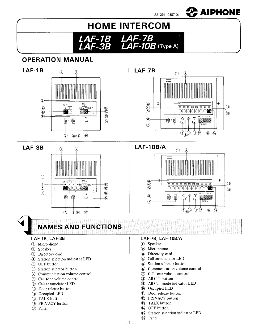 Aiphone LAF-10B manual 