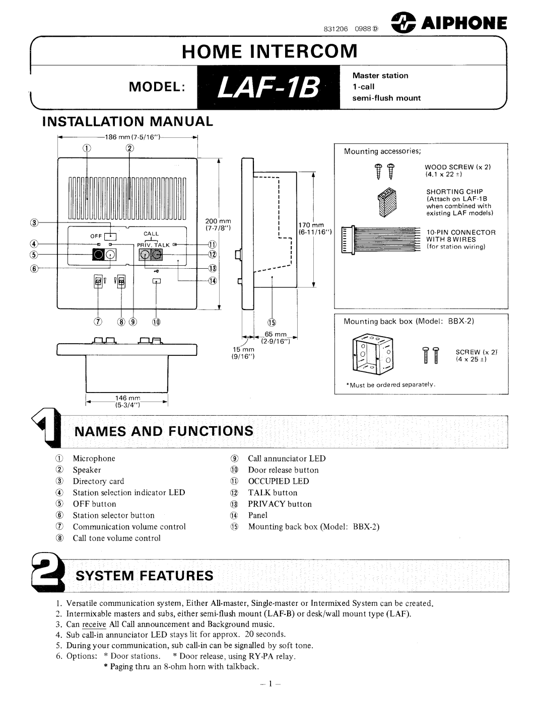 Aiphone LAF-1B manual 