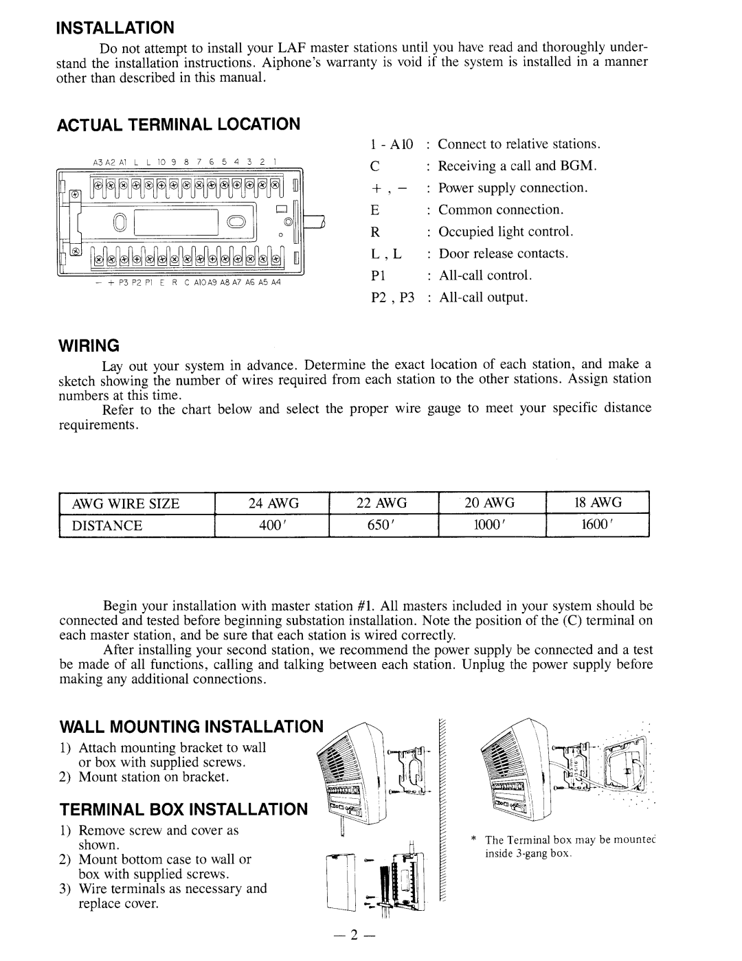 Aiphone LAF-20 manual 