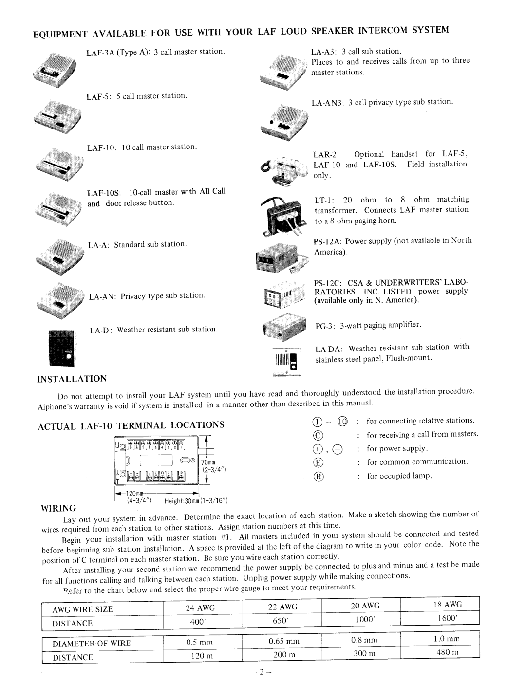 Aiphone LAF-5, LAF-3A, LAF-10 manual 