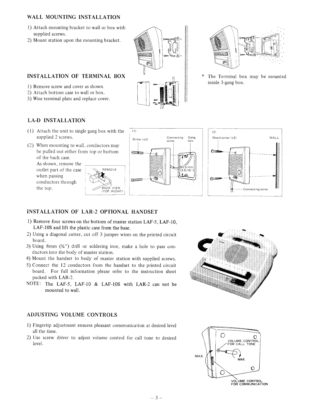 Aiphone LAF-3A, LAF-10, LAF-5 manual 