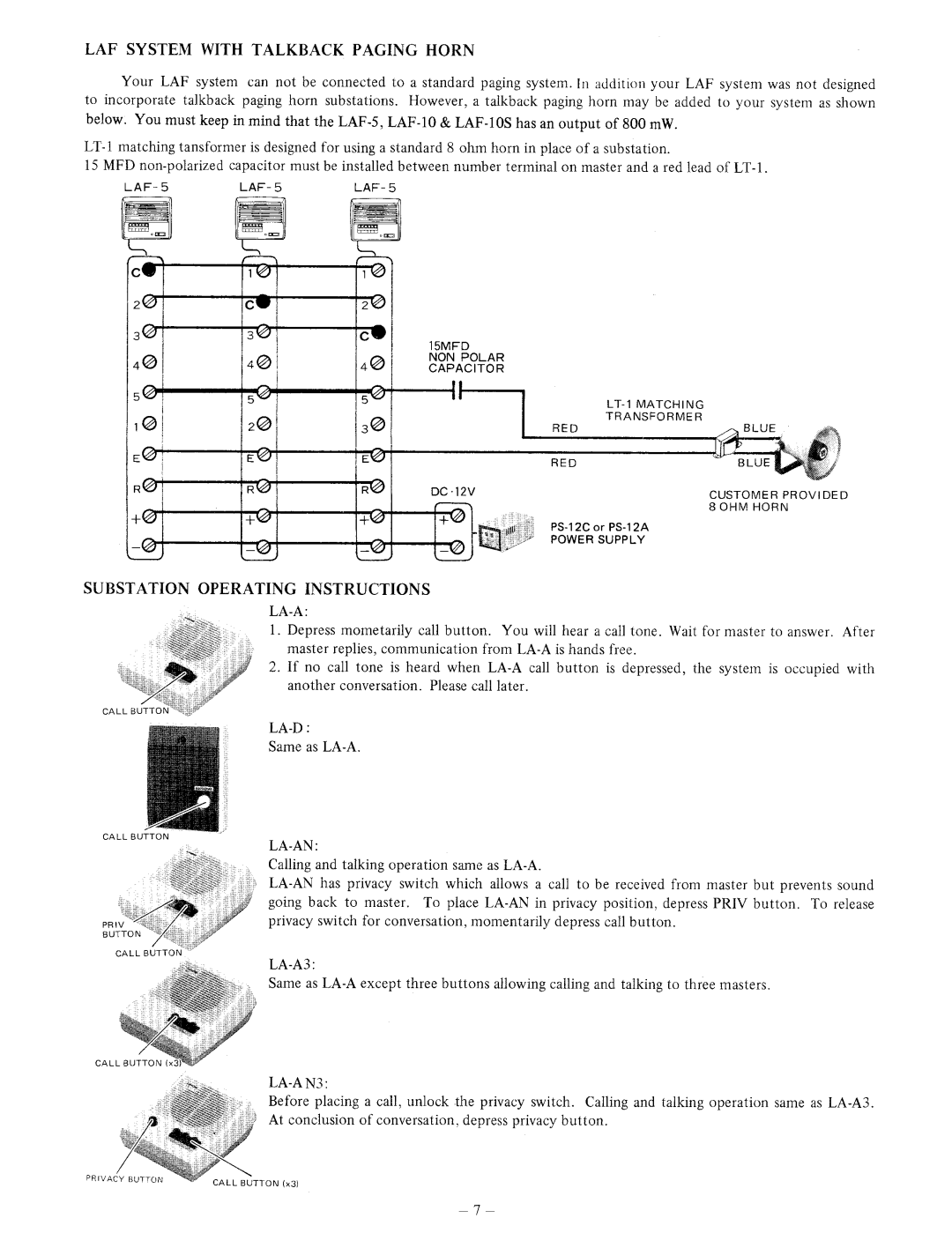 Aiphone LAF-10, LAF-3A, LAF-5 manual 