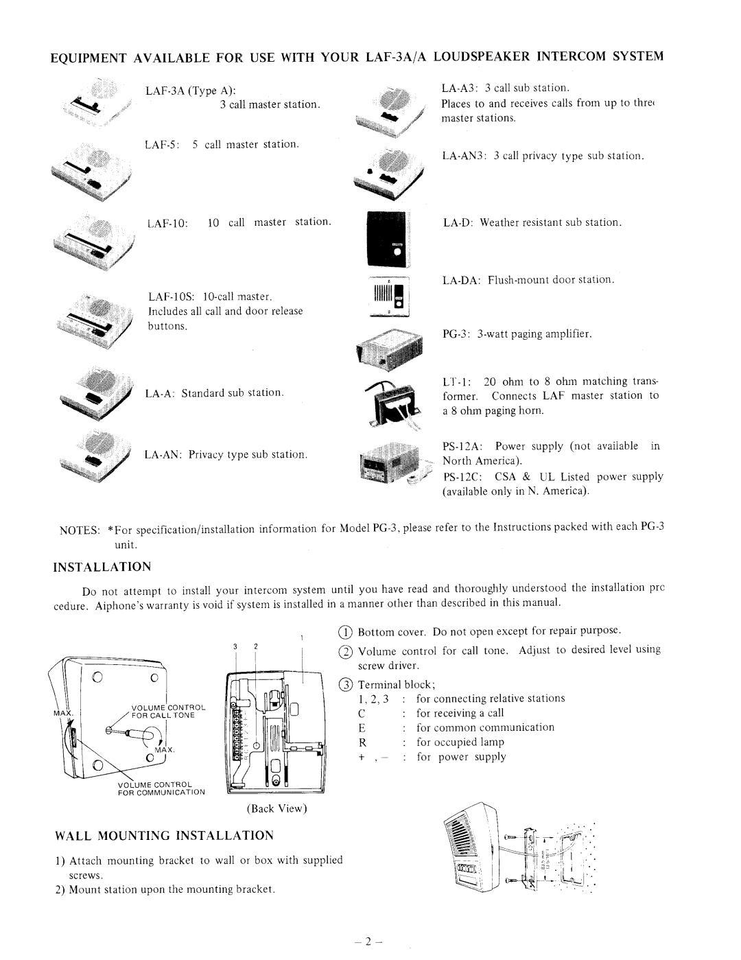 Aiphone LAF-3A manual 