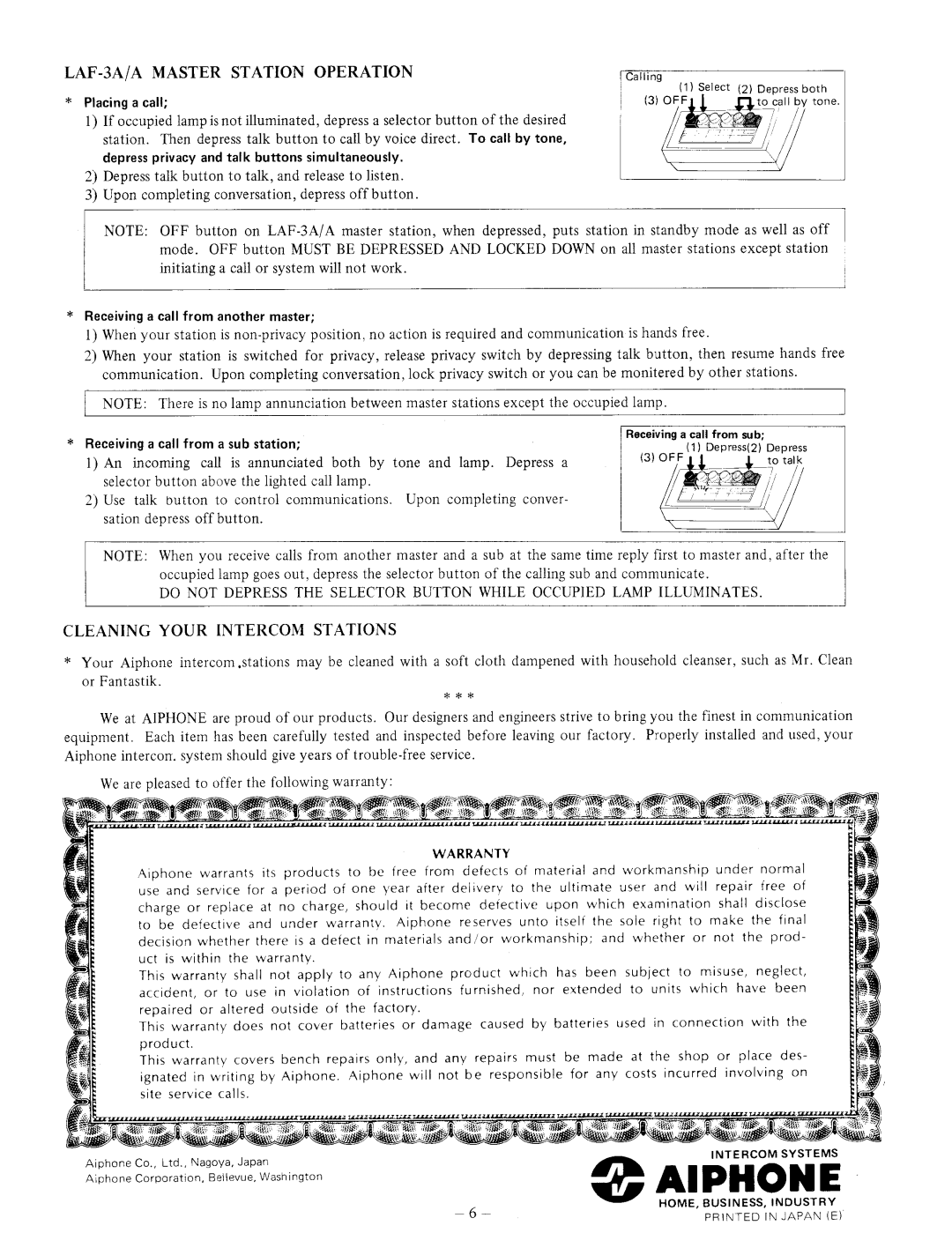 Aiphone LAF-3A manual 