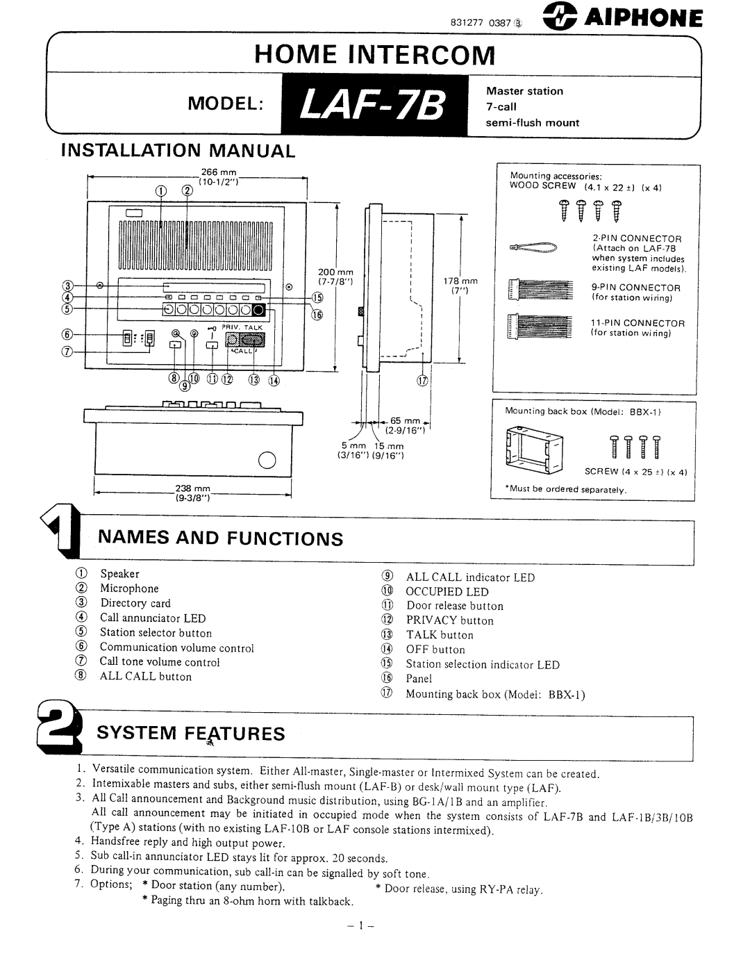 Aiphone LAF-7B manual 