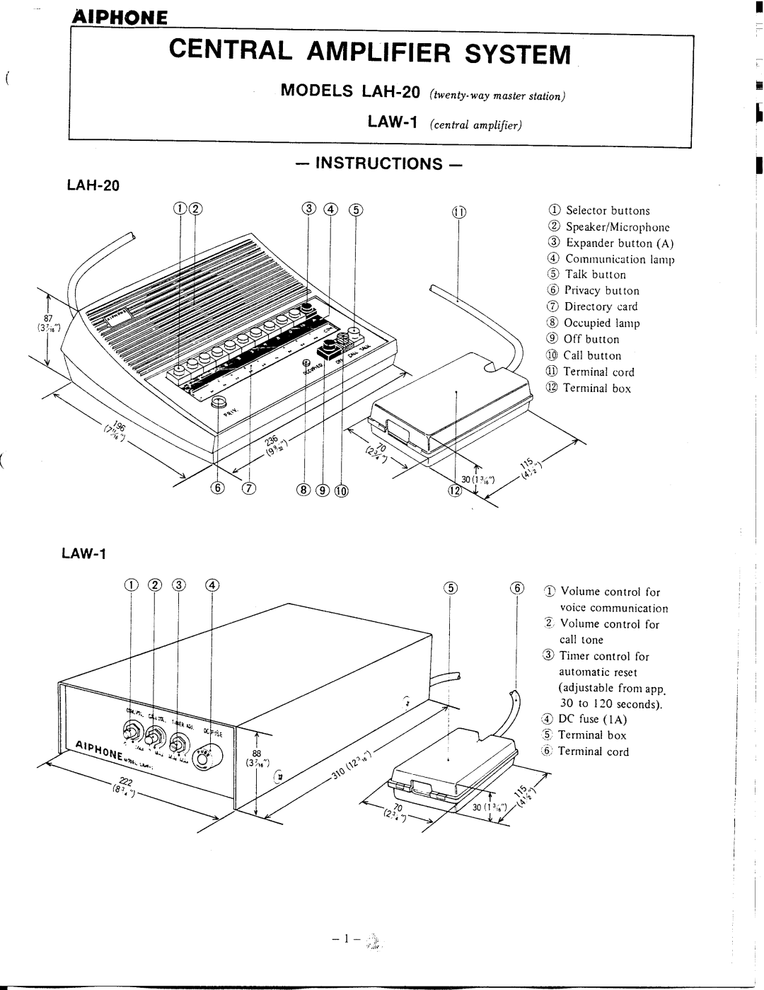 Aiphone LAW-1, LAH-20 manual 