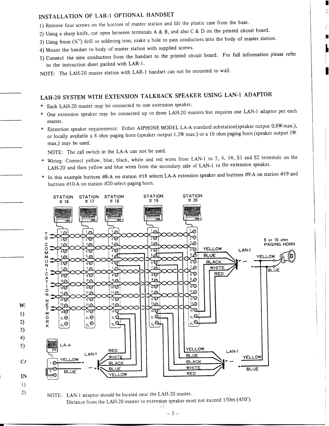 Aiphone LAW-1, LAH-20 manual 