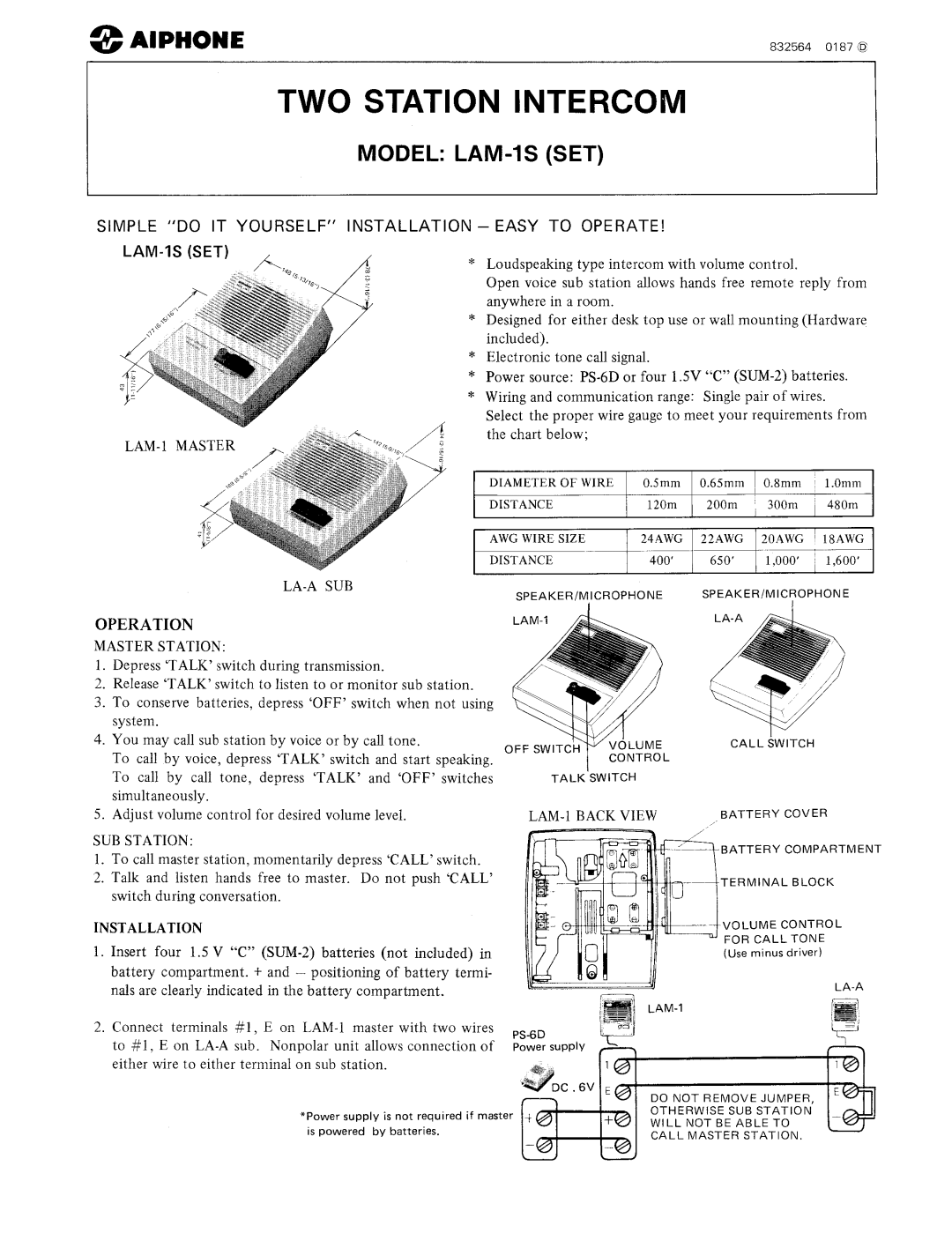 Aiphone LAM-1S manual 