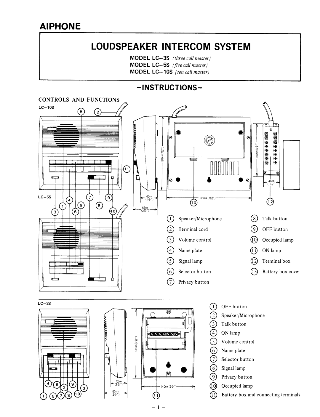 Aiphone LC-10S, LC-3S, LC-5S manual 