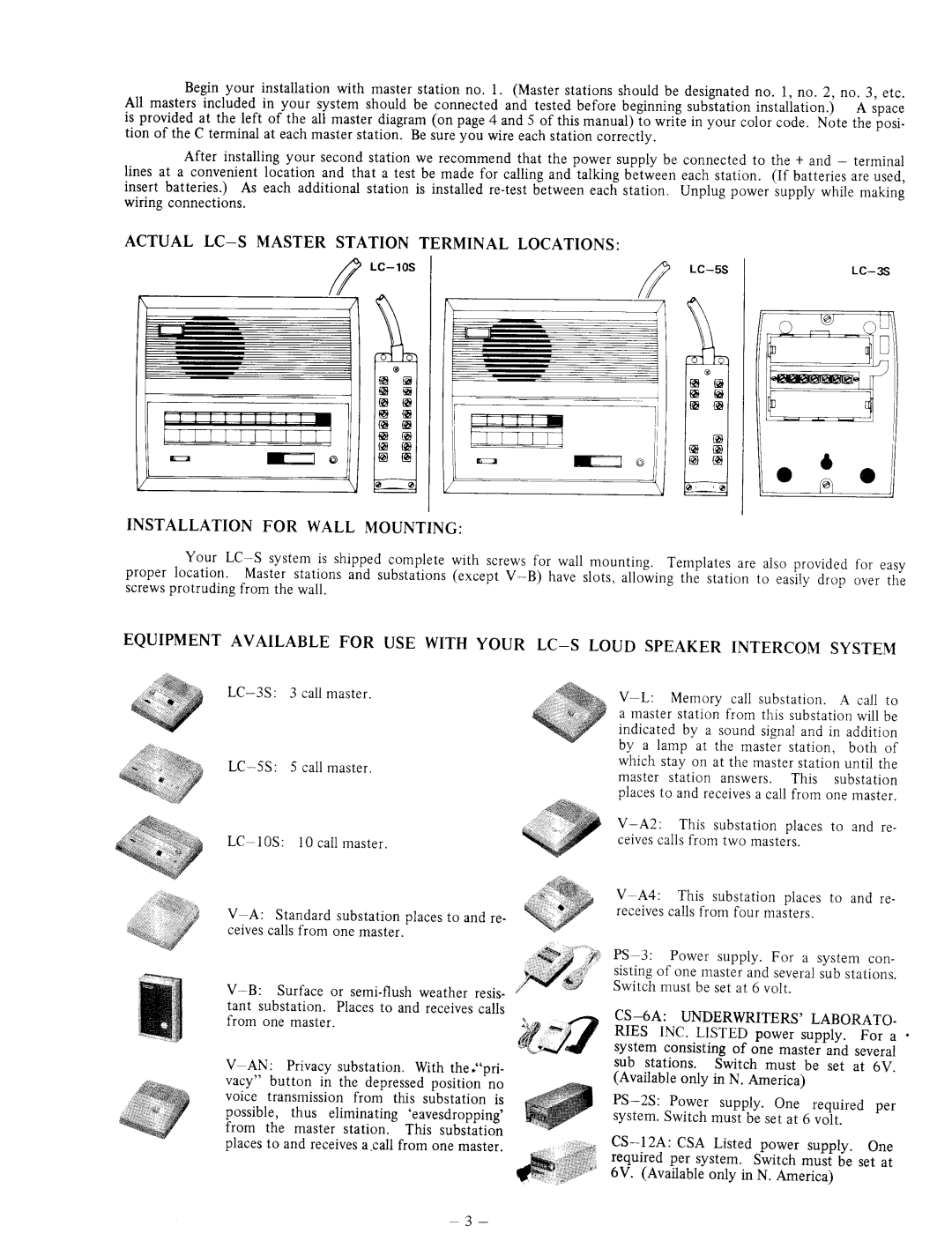 Aiphone LC-3S, LC-10S, LC-5S manual 