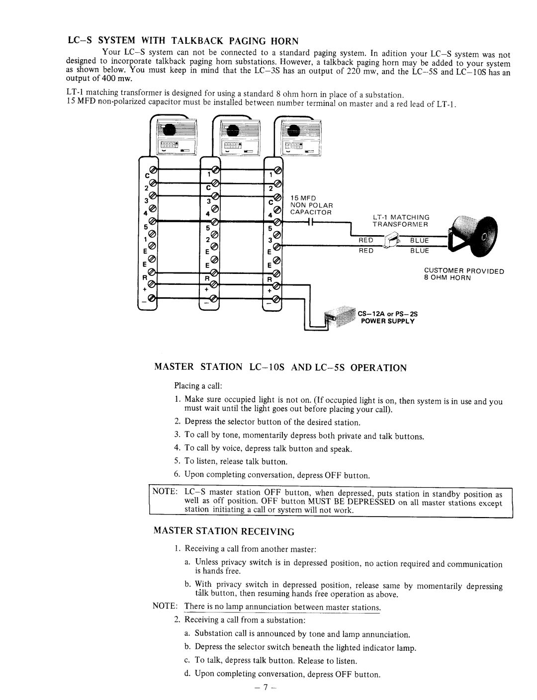 Aiphone LC-10S, LC-3S, LC-5S manual 