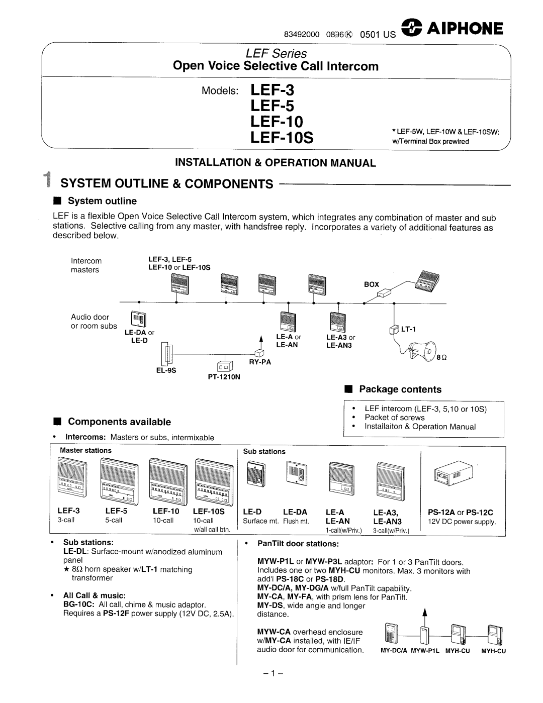 Aiphone LEF-5, LEF-3, LEF-10S manual 