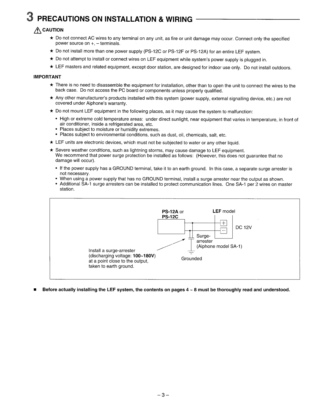 Aiphone LEF-10S, LEF-3, LEF-5 manual 