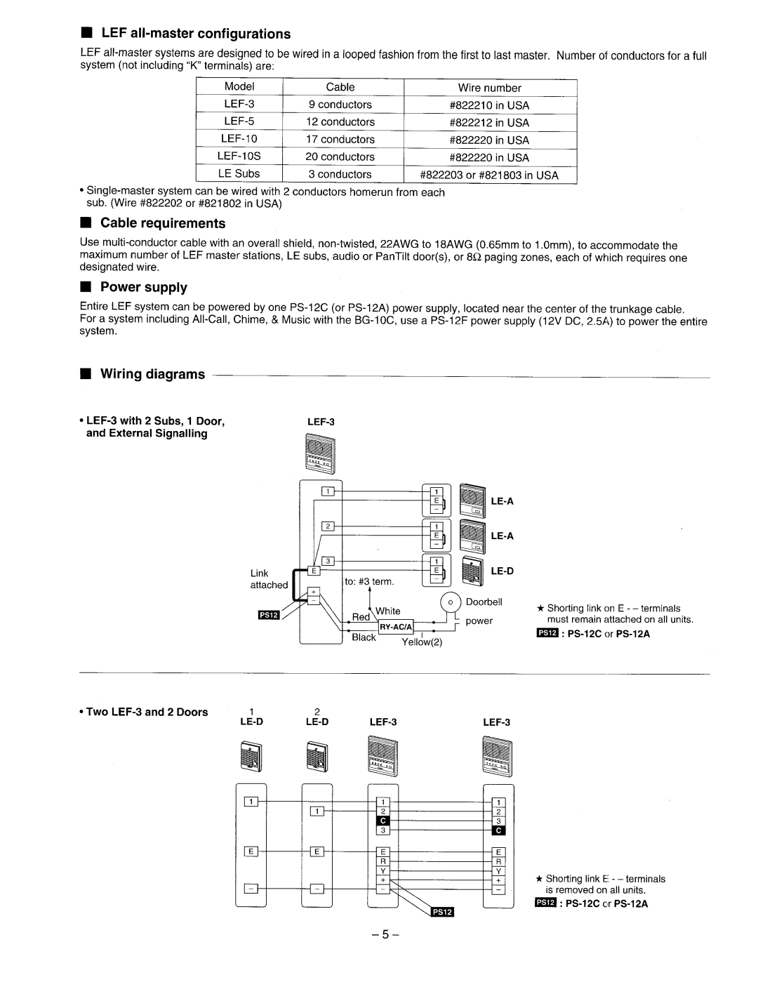 Aiphone LEF-5, LEF-3, LEF-10S manual 