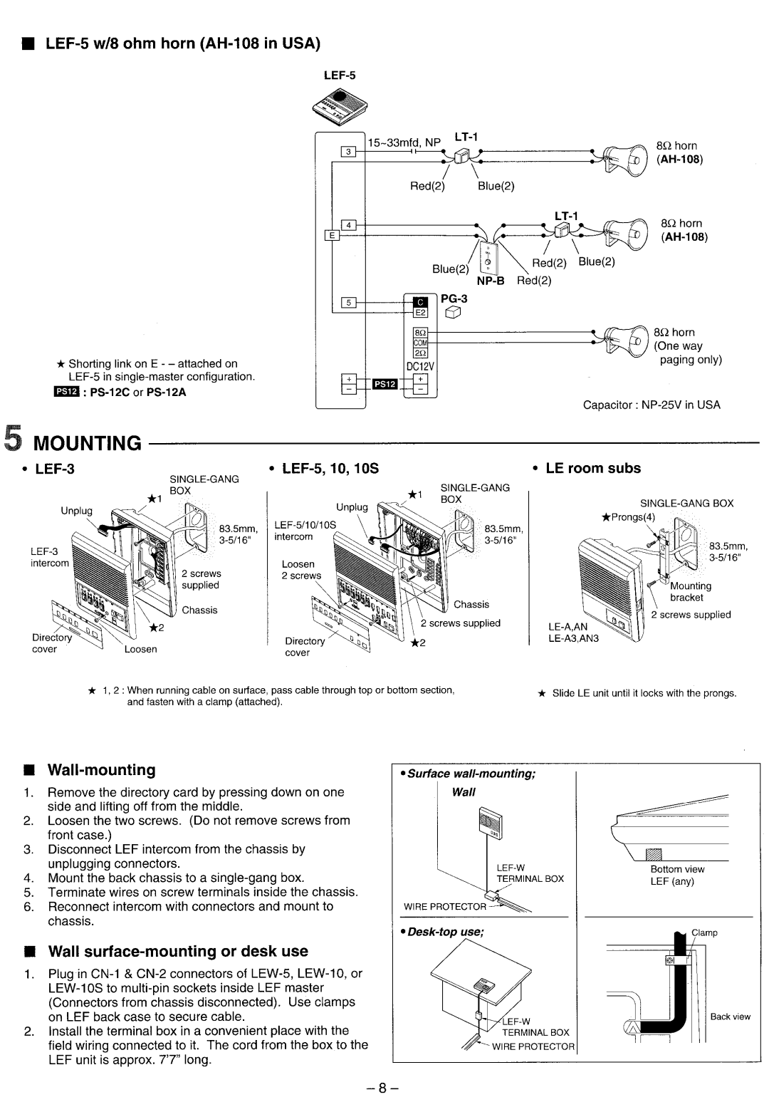 Aiphone LEF-3, LEF-5, LEF-10S manual 