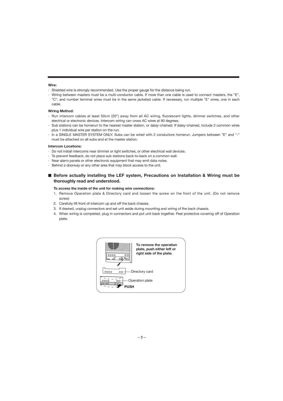 Aiphone LEF-3L manual Wire, Wiring Method, Intercom Locations, Push 