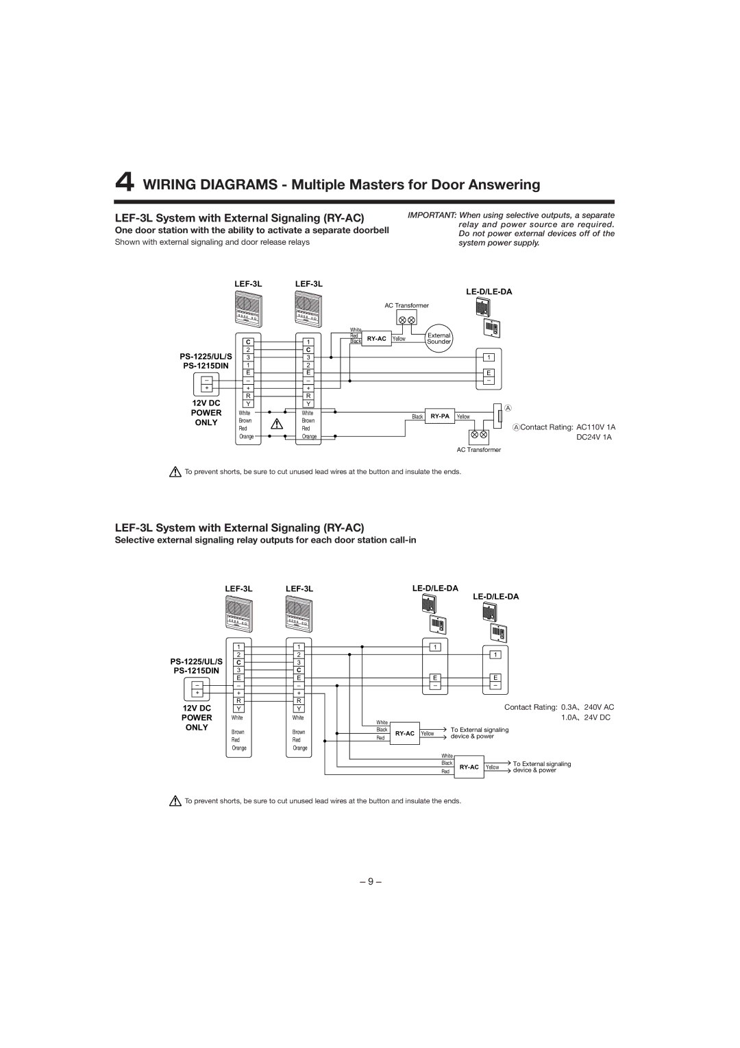 Aiphone manual Wiring Diagrams Multiple Masters for Door Answering, LEF-3L System with External Signaling RY-AC 