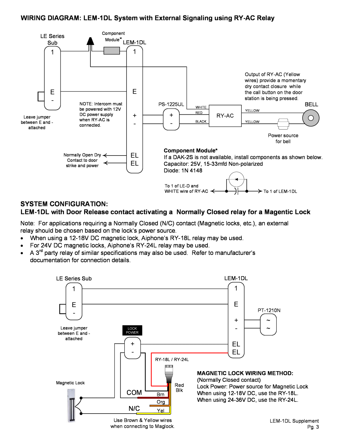 Aiphone LEM-1DL installation manual System Configuration 