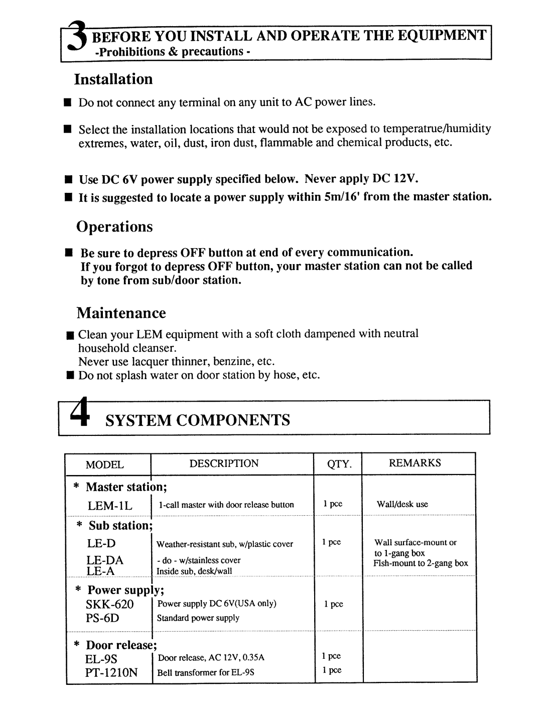 Aiphone LEM-1L manual 