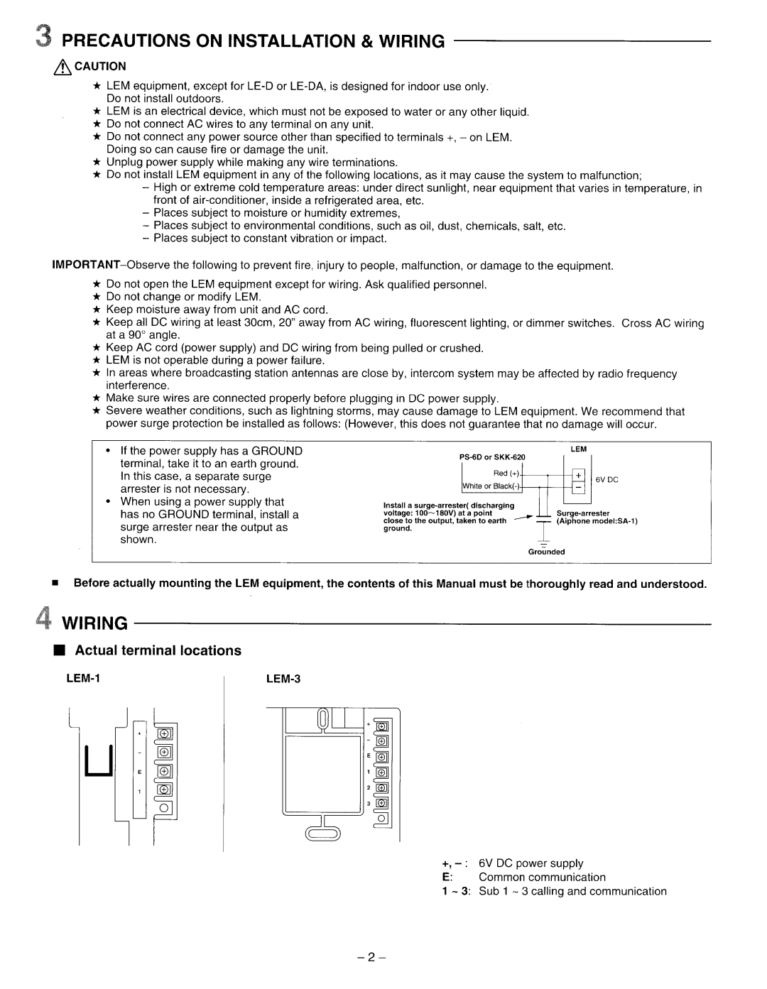 Aiphone LEM-1 LEM-3 manual 