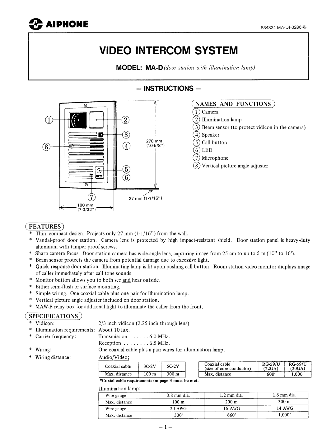 Aiphone MA-D manual 