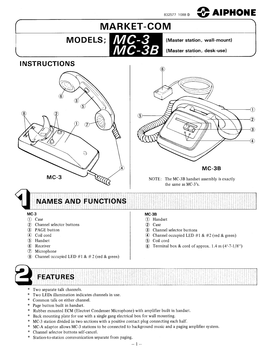 Aiphone MC-3B manual 