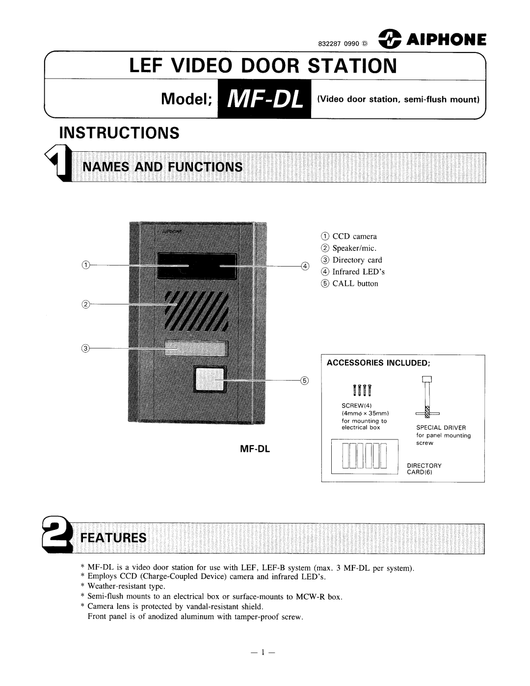 Aiphone MF-DL manual 