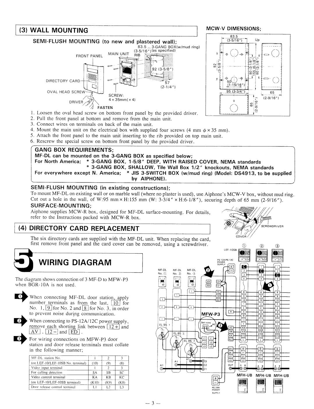 Aiphone MF-DL manual 