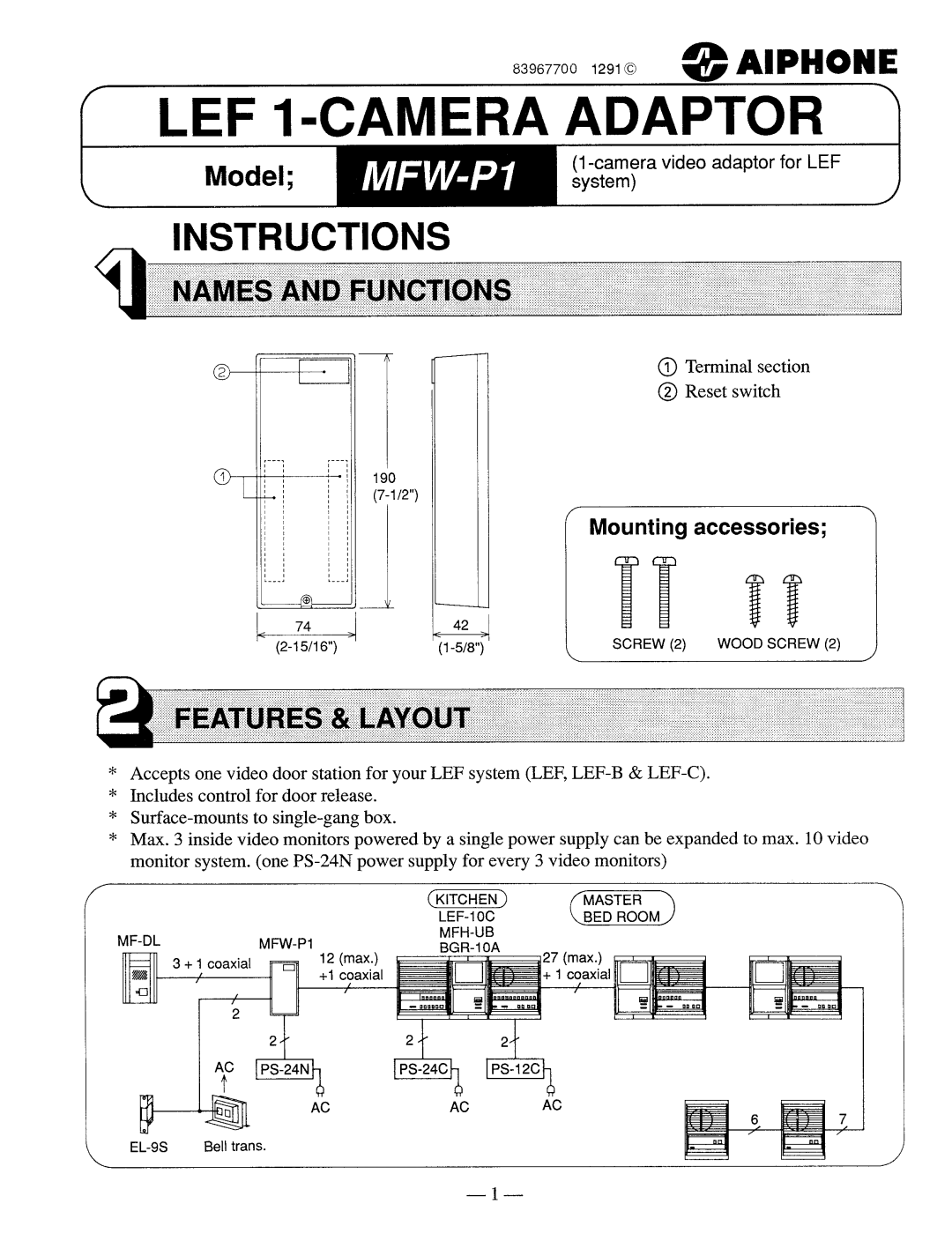 Aiphone MFW-P1 manual 