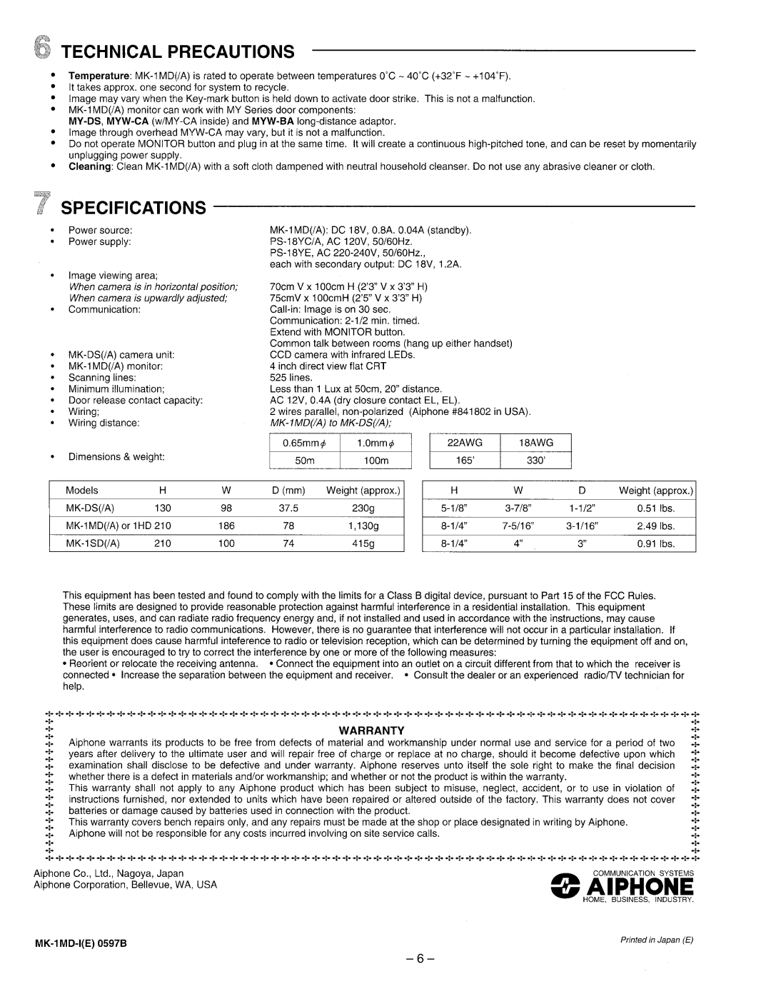 Aiphone MK-1MD/A manual 