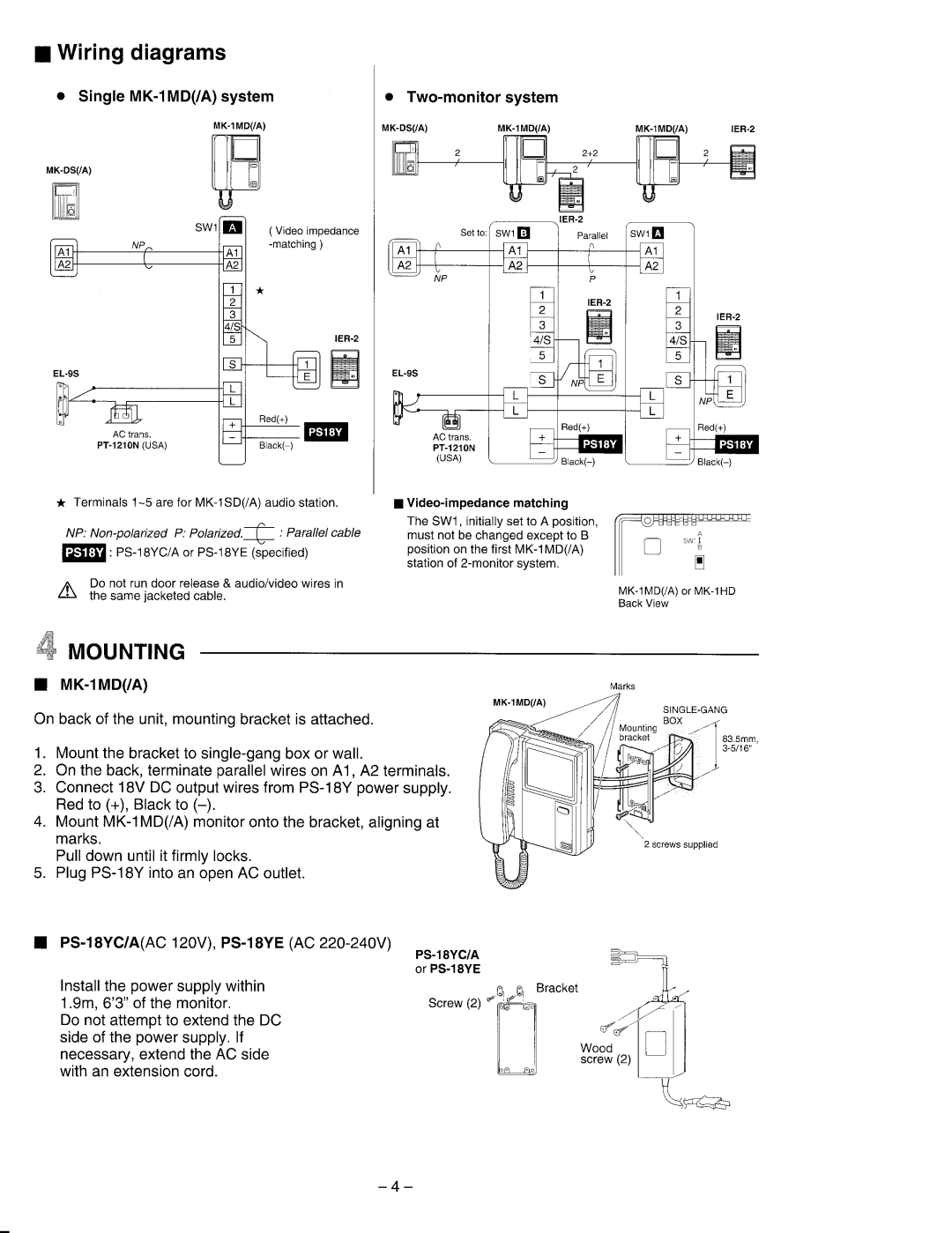 Aiphone MK-1MD manual 