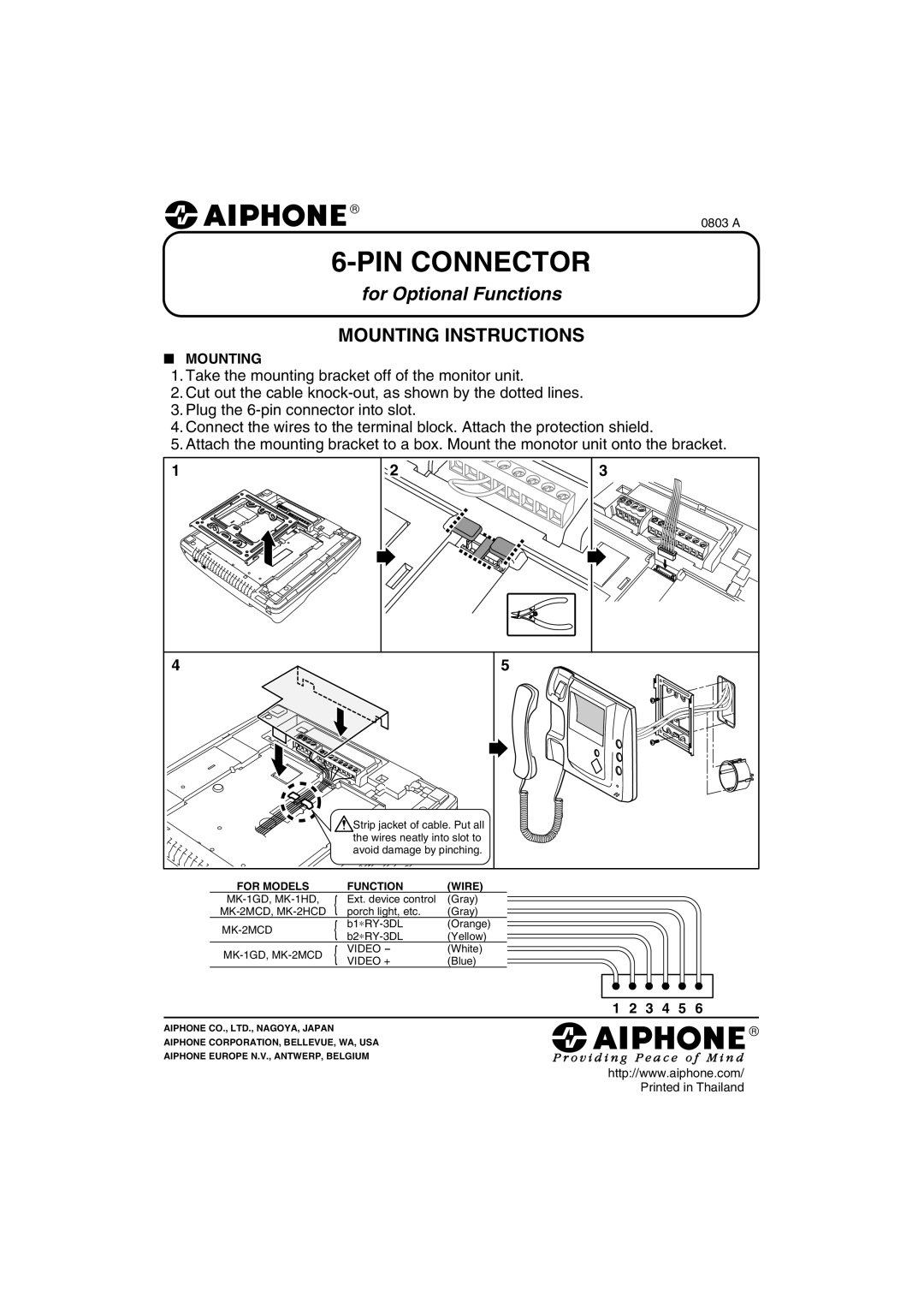 Aiphone MK-2HCD, Mk-2mcd manual PIN Connector 