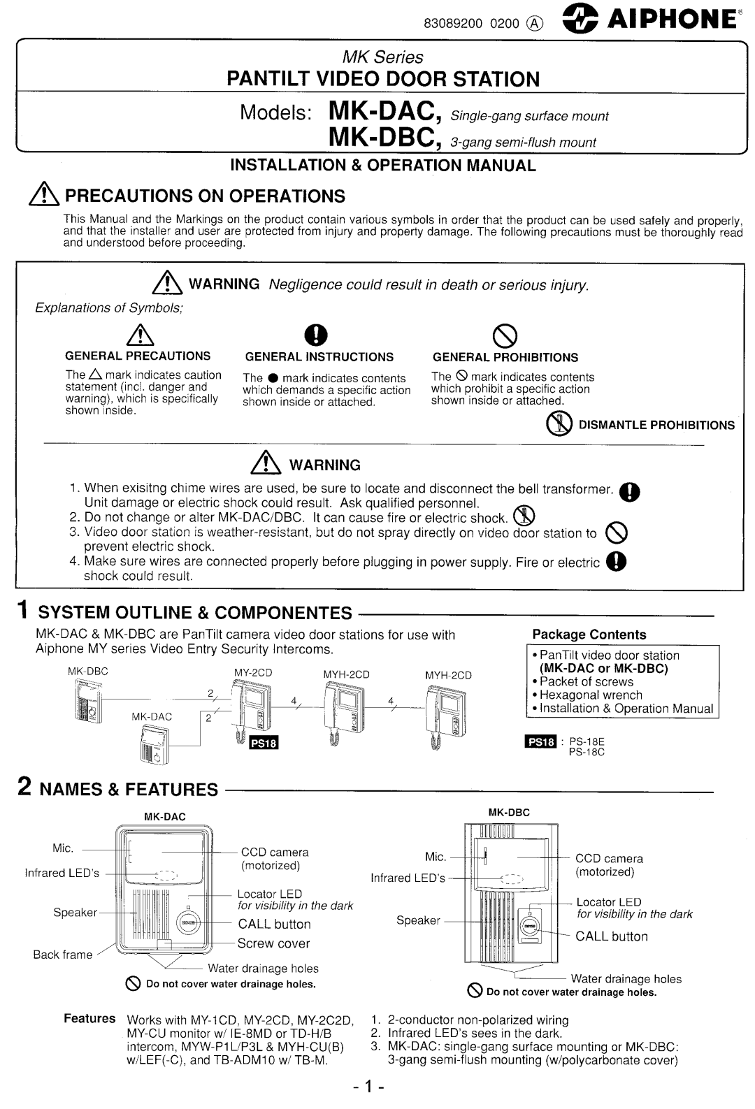 Aiphone MK-DBC manual 