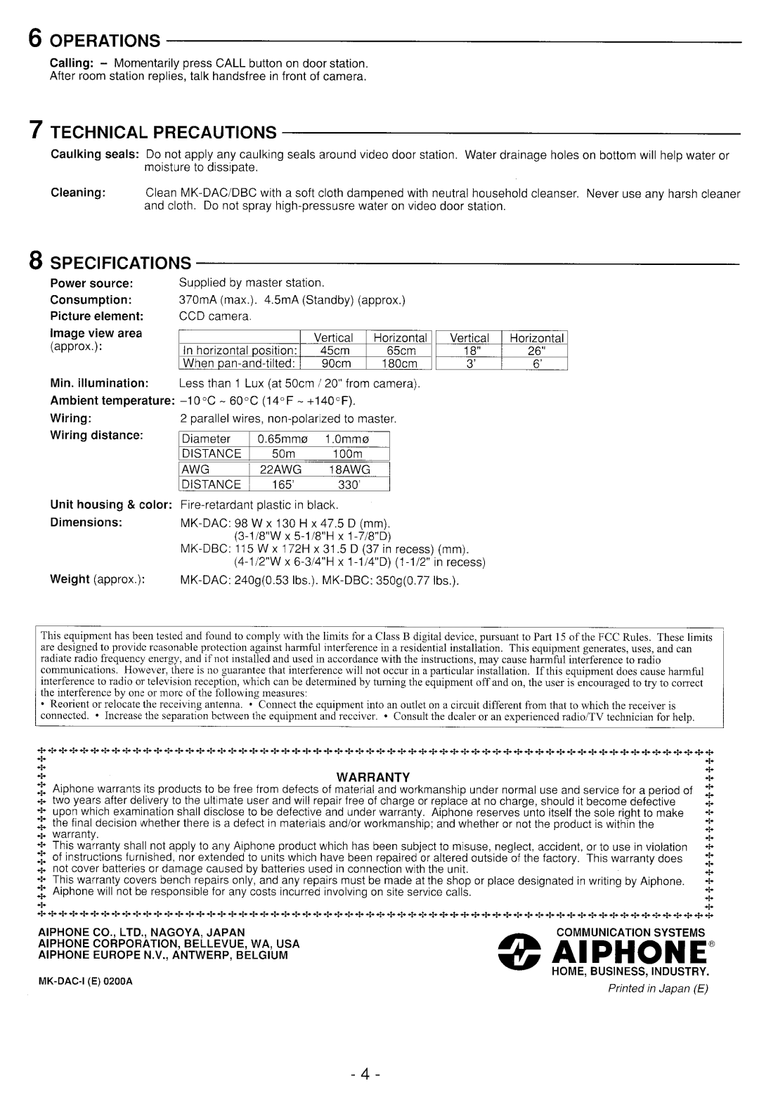 Aiphone MK-DBC manual 