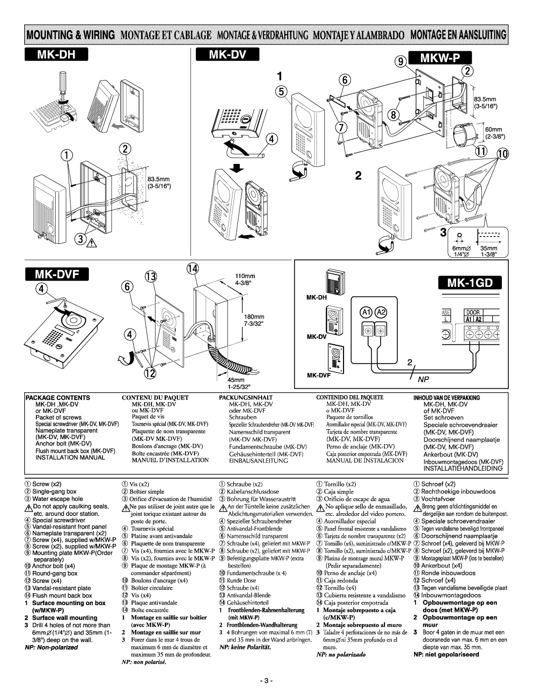 Aiphone Mk-Dvf, Mk-Dh manual 