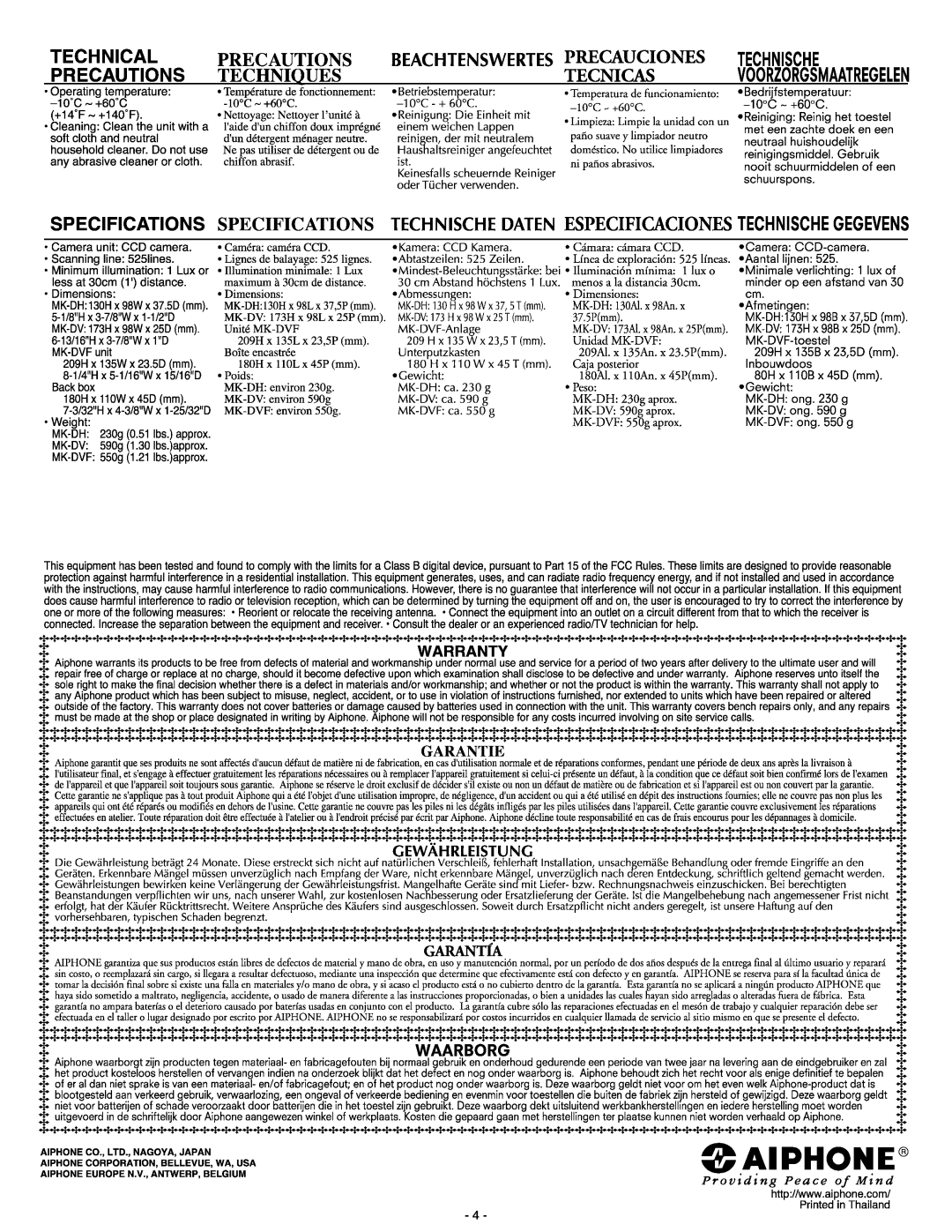 Aiphone Mk-Dh, Mk-Dvf manual 