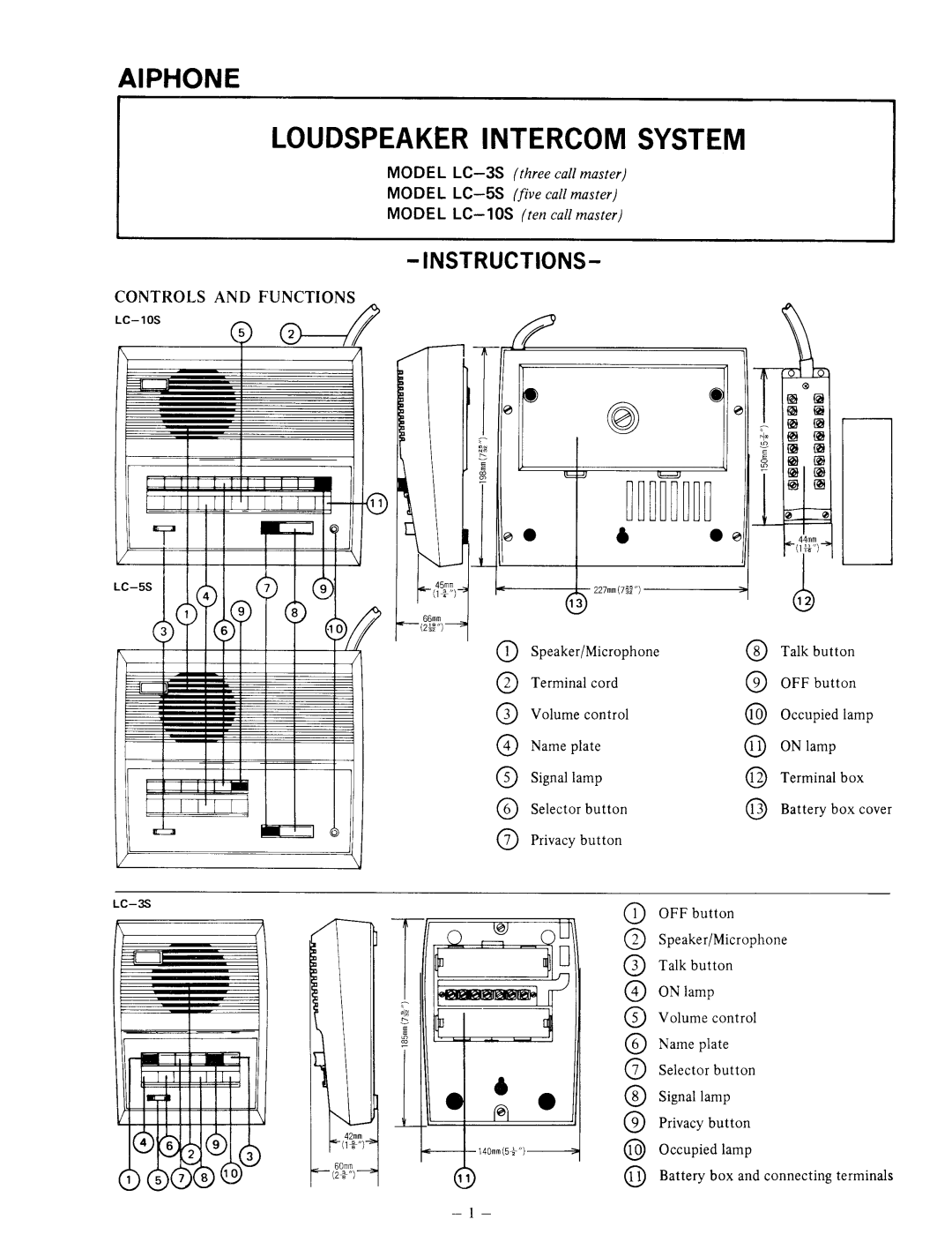 Aiphone Model LC-3S manual 
