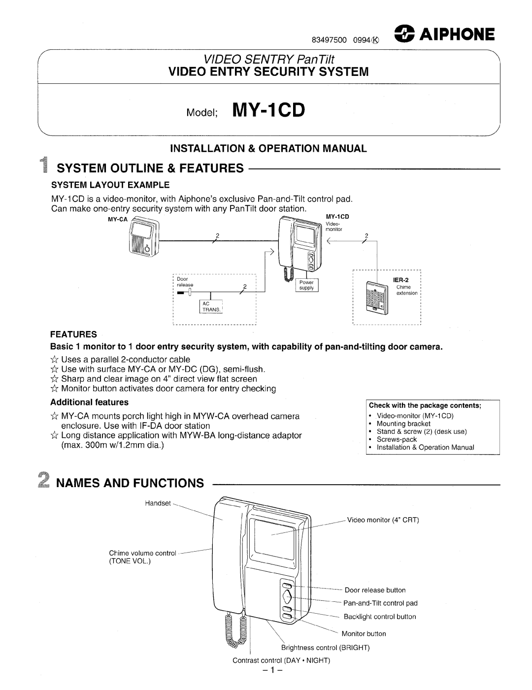 Aiphone MY-1CD manual 