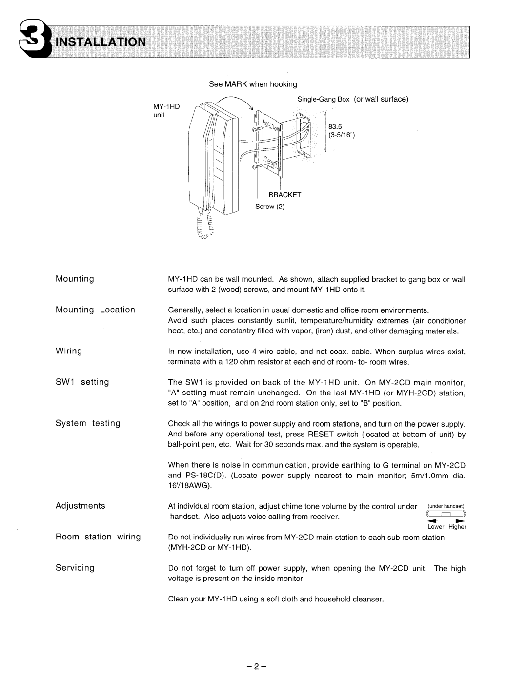 Aiphone MY-1HD manual 