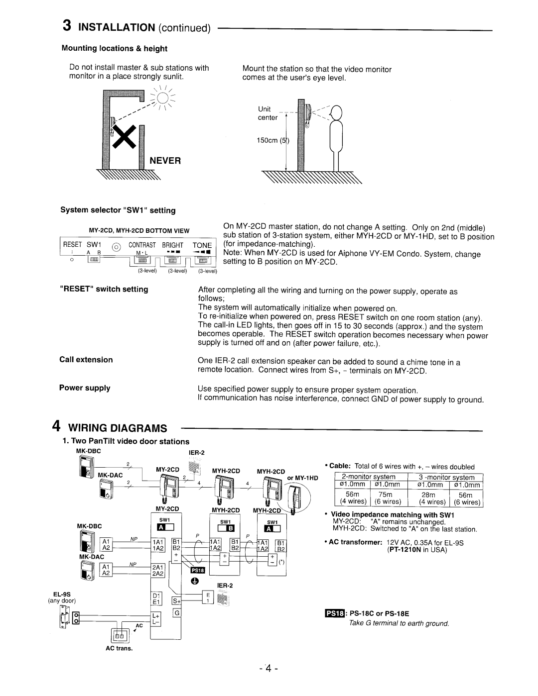 Aiphone MY-2CD, MYH-2CD manual 