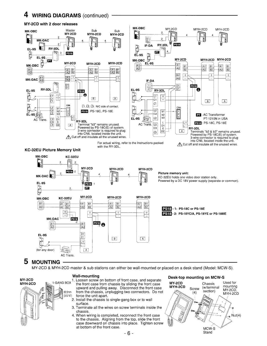 Aiphone MY-2CD, MYH-2CD manual 