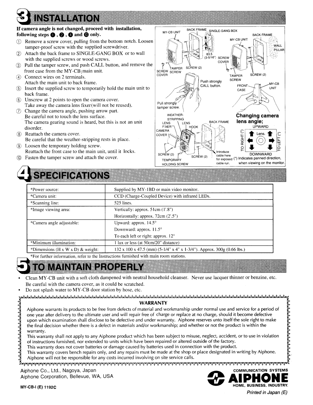 Aiphone MY-CB manual 