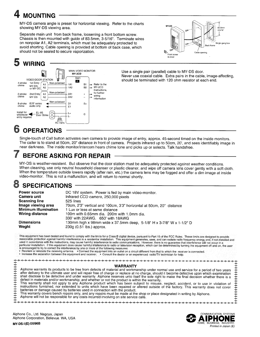 Aiphone MY-DS manual 