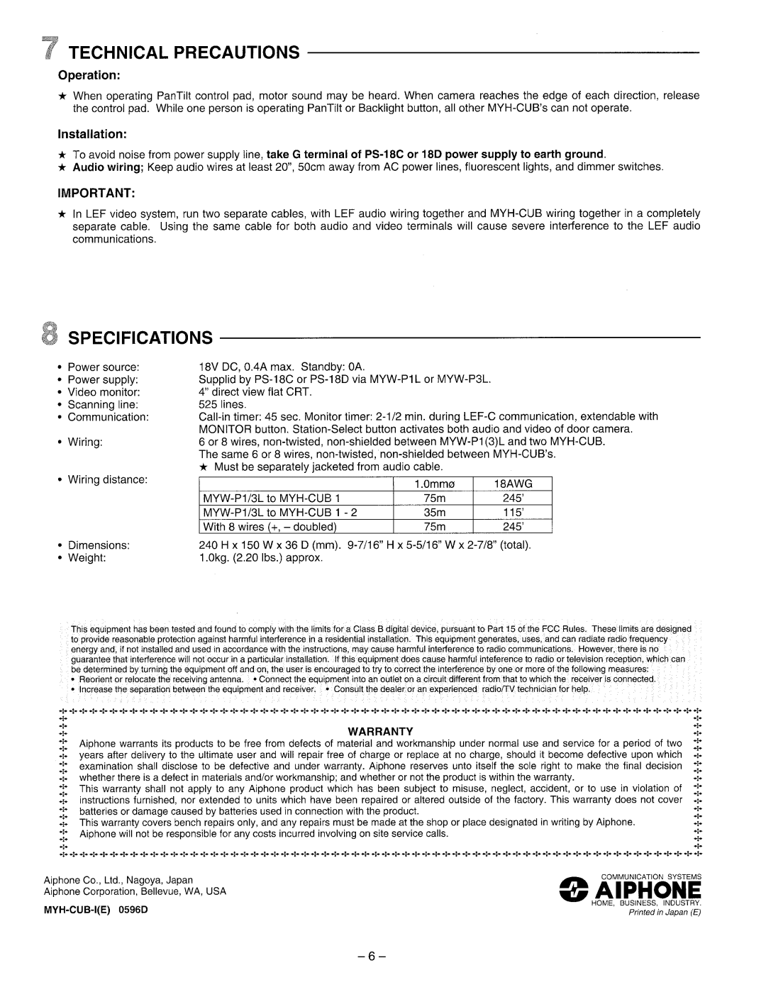 Aiphone Myh-Cub manual 