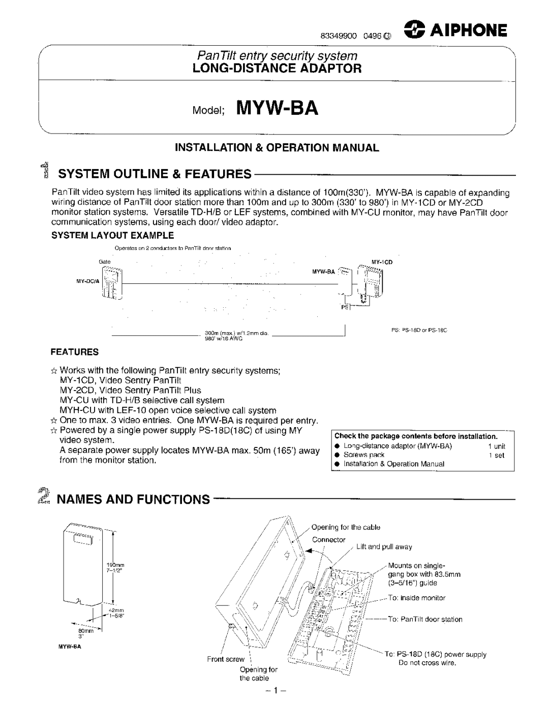 Aiphone MYW-BA manual 