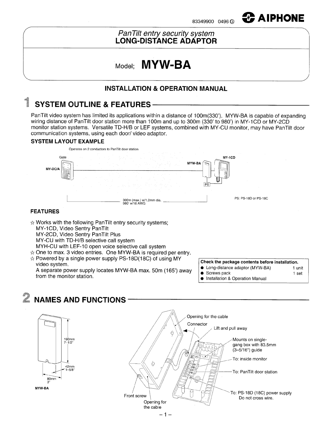 Aiphone MYW-BA manual 