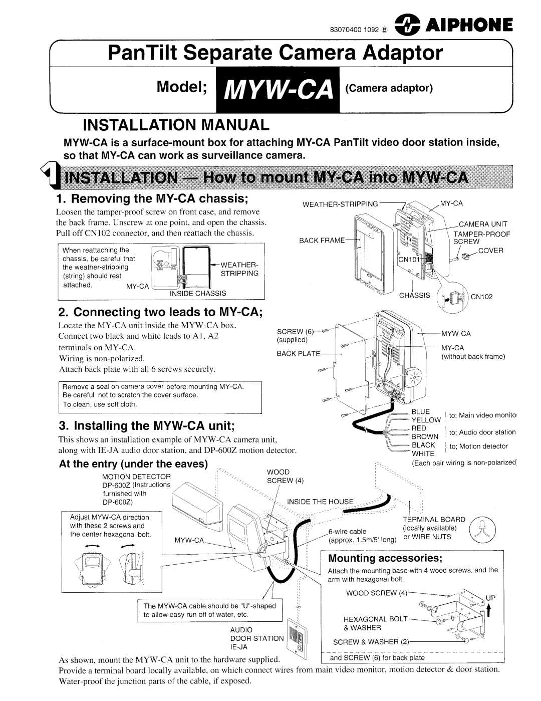 Aiphone MYW-CA manual 