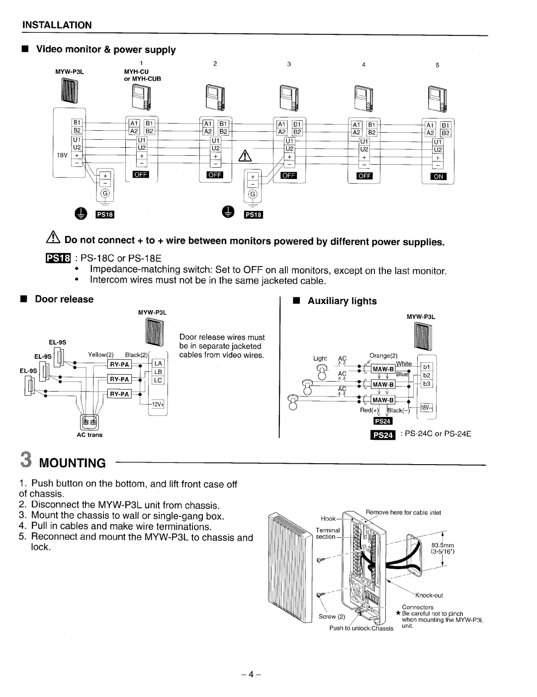 Aiphone MYW-P3L manual 