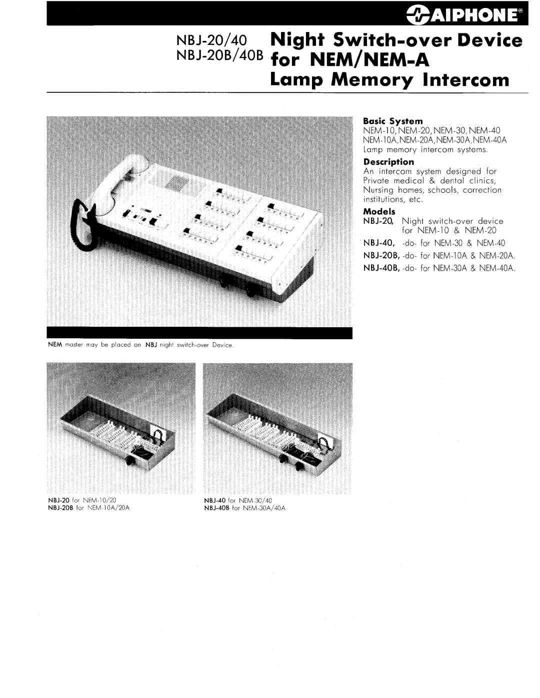 Aiphone NBJ-40B, NBJ-20B manual 